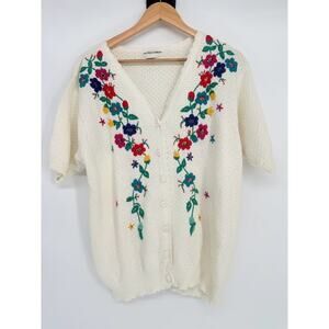Alfred Dunner Floral Button Cardigan Short Sleeve Sweater Large Cottagecore